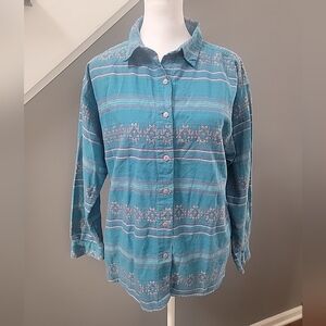 Nuovo Southwestern Button Up Shirt Womens L Aztec 100% Cotton Blouse Top Vintage